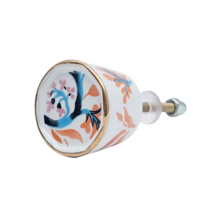 White Octagon Ceramic Floral Dresser Knobs and Pulls